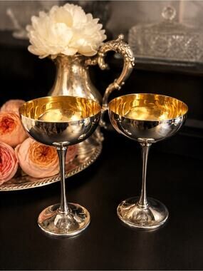 Vintage Made in Italy Silverplate Gold Champagne Coupe Goblets | Old Money MCM